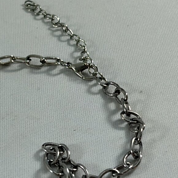 Silver Tone Bib Necklace Statement Ornate 19" Long Faux Marble Stones - Picture 5 of 7